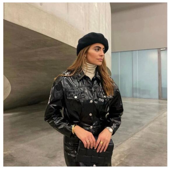 ZARA BLOGGER FAVORITE FAUX LEATHER DRESS BLACK - Picture 6 of 14